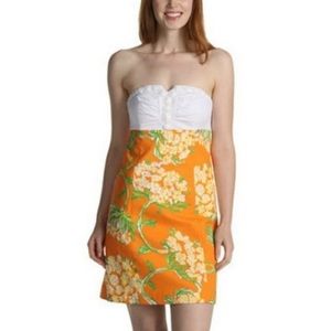 LILLY PULITZER nectar orange Lace on the Docks strapless Bowen dress 8